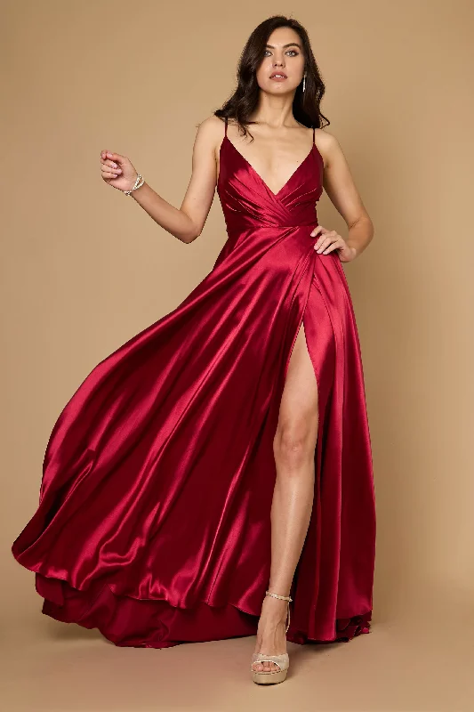 Trend Leading Collection Refined Look Long Flowy Satin Formal Prom Party Dress Burgundy