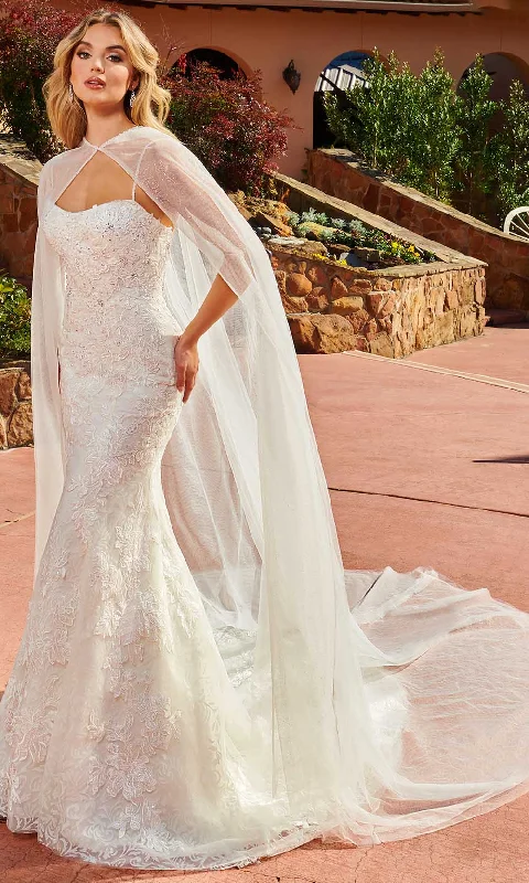 Exclusive Designer Style Deals Contemporary Chic Rachel Allan M821 - Lace Mermaid Bridal Gown with Cape