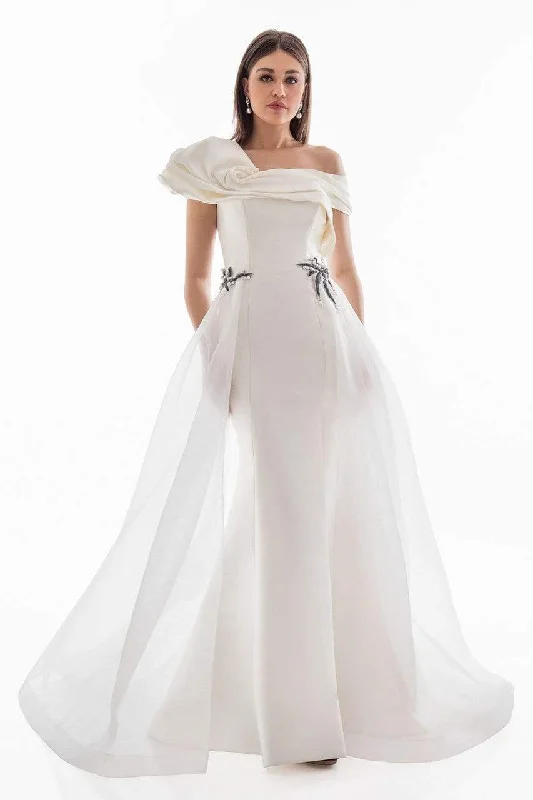 Ride The Style Wave Final Clearance Terani Couture - 1821E7100 Dramatic Off Shoulder Sheer Overskirt Gown