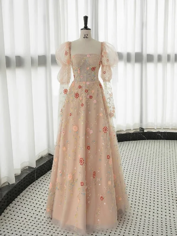 Classic Elegance Sales Sophisticated Cut Elegant A Line Strapless Neckline Floral Lace Long Prom Dress Evening Dresses C3244