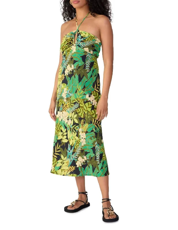 Big Discounts Modern Romance Halter Keyhole Midi Dress In Tropical Escape