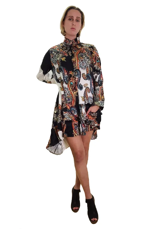 Chic And Edgy Final Clearance Long Sleeve Button Down High Low Satin Dress