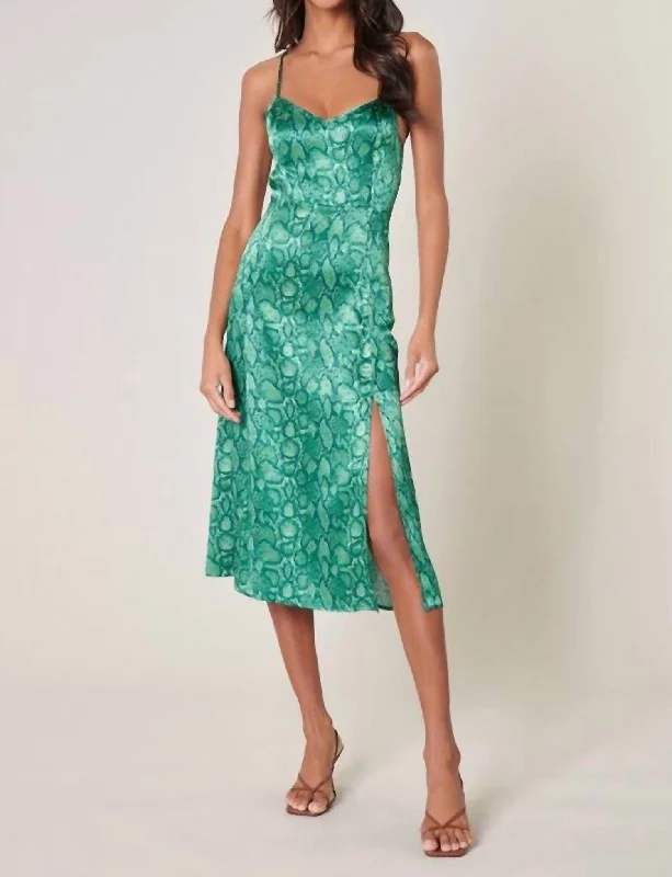 Massive Savings Playful Elegance The Gwendolyn Snake Print Parting Ways Midi Dress In Green