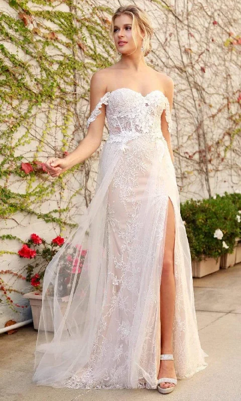 Smart Casual Deals Dreamy Aesthetic Nox Anabel - E441 Off Shoulder Appliqued High Slit Bridal Gown