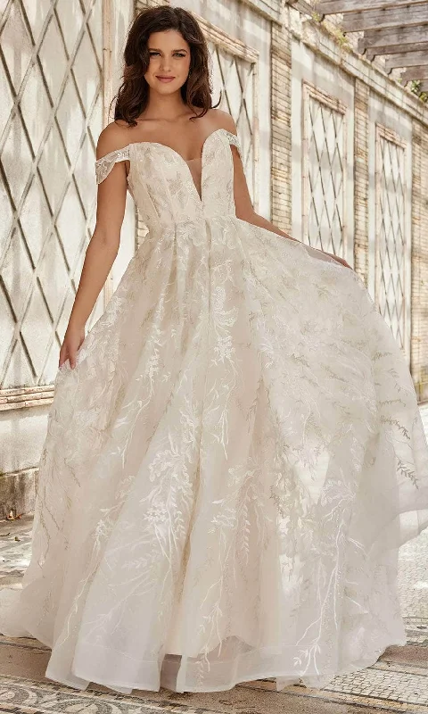 Fashion Frontiers Grab Romantic Date - Night Styles Now Jovani Bridal JB220001 - Embroidered Off Shoulder Bridal Gown