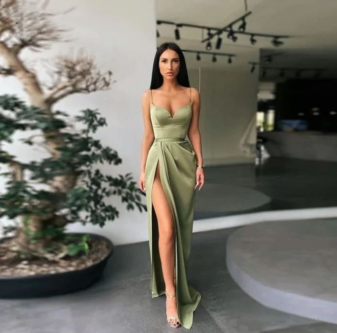 The Good Stuff Vintage Elegance Army green Long Side Slit Sleeveless Mermaid Evening Dresses Sleeveless High Side Slit Formal Graduation Gown Dress,BG061