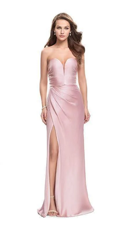 Unleash Your Trendy Side Modern Romance La Femme - 26017 Plunging Sweetheart Draping Satin Sheath Gown