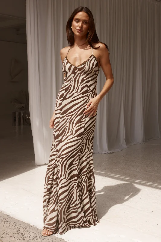 Popular Collection Big Savings on Minimalist Office Styles Amina Maxi Dress - Zebra Chocolate