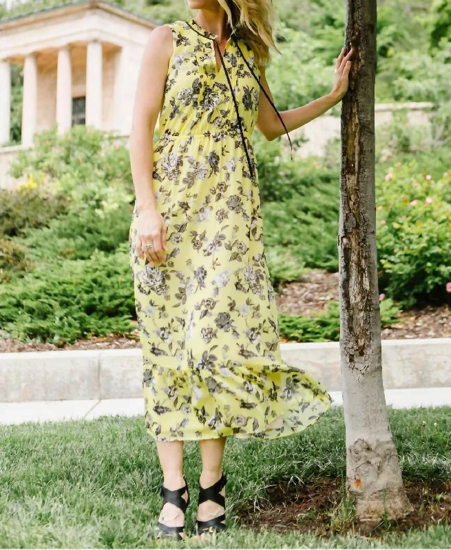 Fashion Forward, Function First Boho - Chic Festival - Ready Style Sunset Midi Dress In Canary