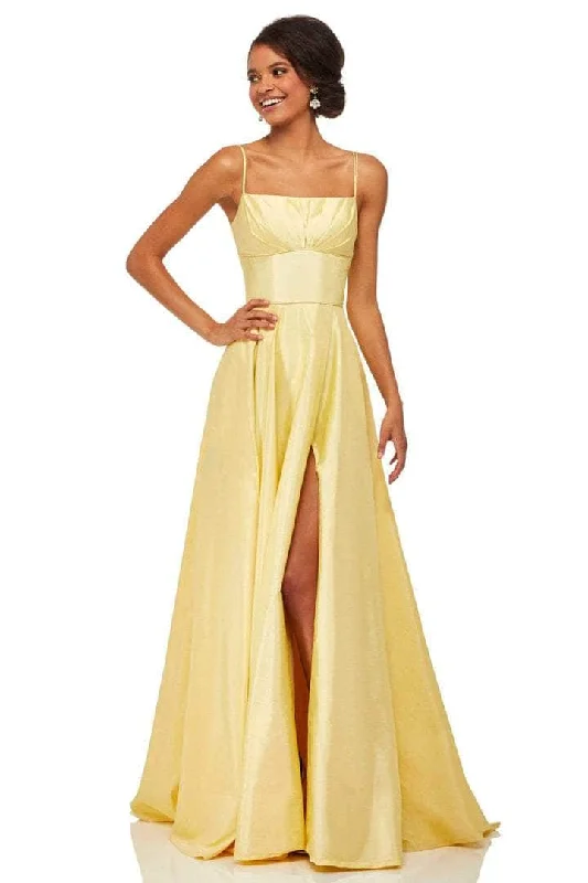 Cool Prices Graceful Cut Sherri Hill - 52602 Sleeveless Straight Across Neck Long Dress - 1 pc Yellow In Size 8 Available