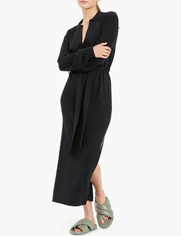 Urban Elegance Deals Everyday Glamour Liam Knit Polo Midi Dress In Black