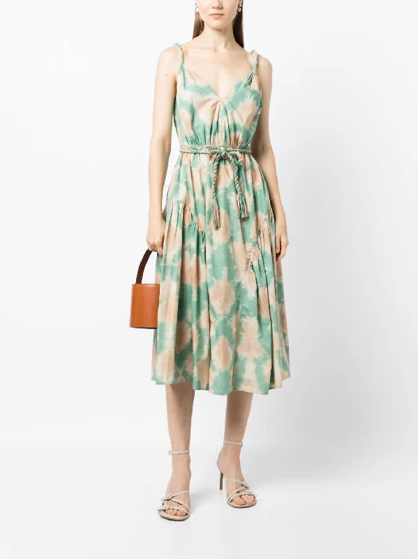 Discover Promotions Flowing Silhouette Valentina Tie Dye Cotton Sleeveless Midi Dress In Calcite/multi