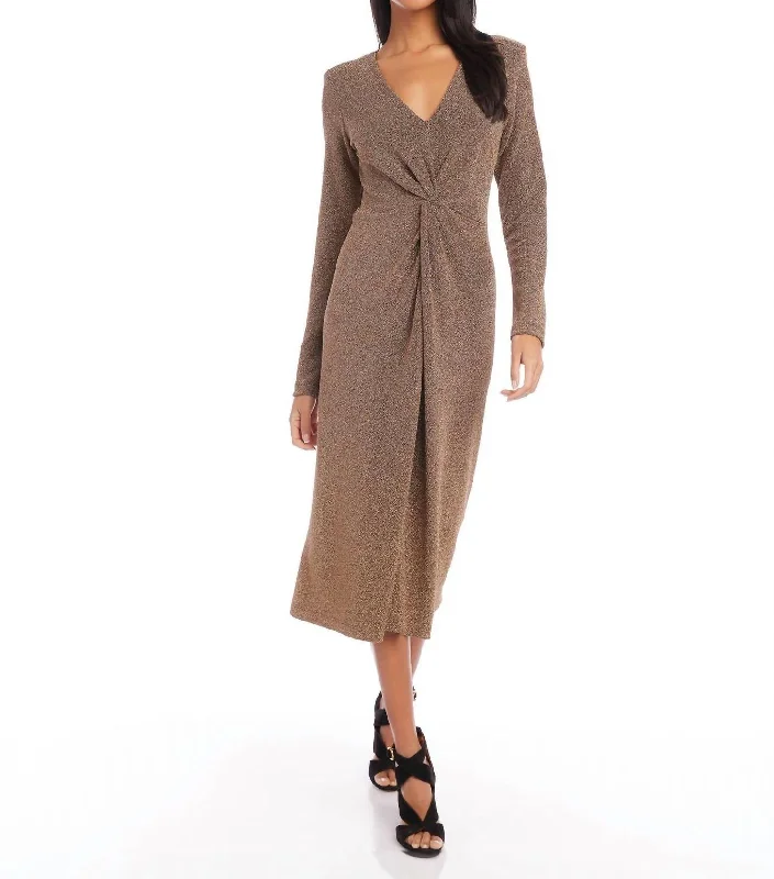 Sophisticated Street Style Offers Classic Timeless Elegant Style Twist Front Midi Dress In Copper