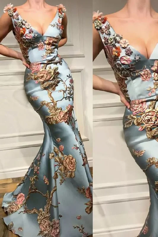 Premium Style Offers Boho - Chic Festival - Ready Style Sexy Deep V Collar Embroidery Floral Printed Fishtail Maxi Dress Long Prom Dress      cg22979