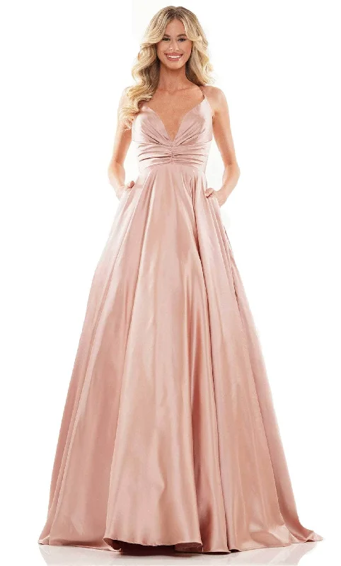 Mega Sale Lightweight Fabric Colors Dress G1089 - V-Neck Ruched Satin Ballgown