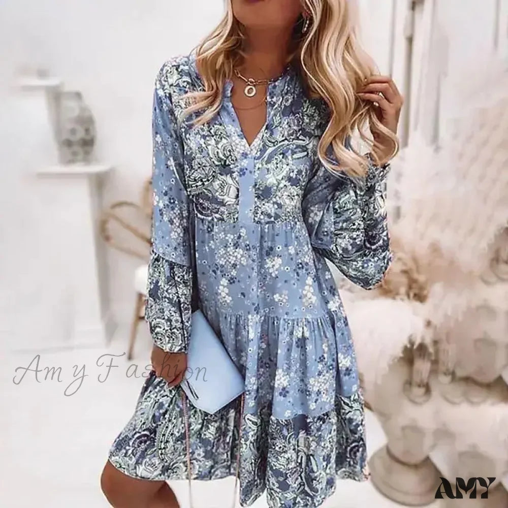 Classic Chic Deals Seasonal Trend Amy Fashion - Summer Floral Print V Neck Ruffles Boho Dress