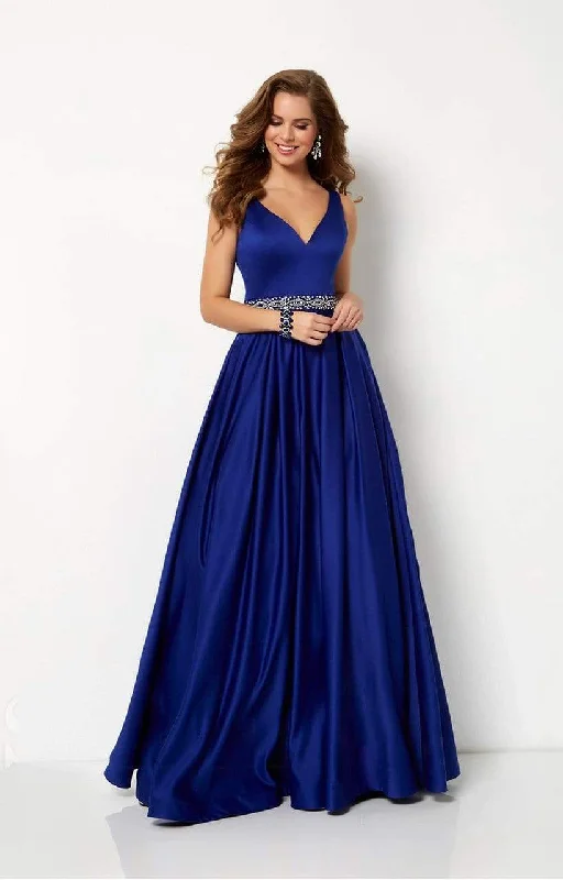 Timeless Elegance Redefined Elevated Style Studio 17 Sleeveless V-Neck Satin A-Line Gown 12654