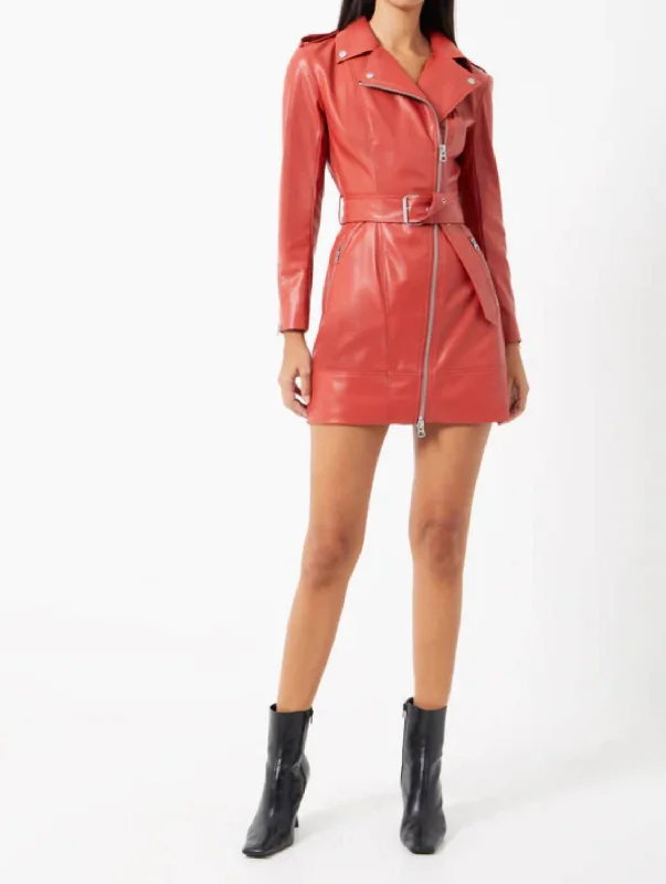 Unbeatable Deals Contemporary Chic Etta Vegan Leather Belted Mini Dress In Saffron Spice