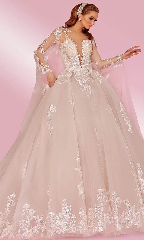 End Of Season Sale Elegant Contour MNM Couture W2108 - Laced Cape Sleeve Ball Gown