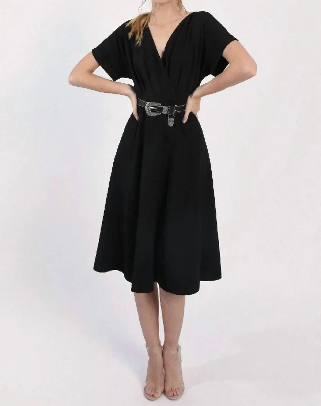 Elegant Style Luxe Layering Retro Midi Dress In Black