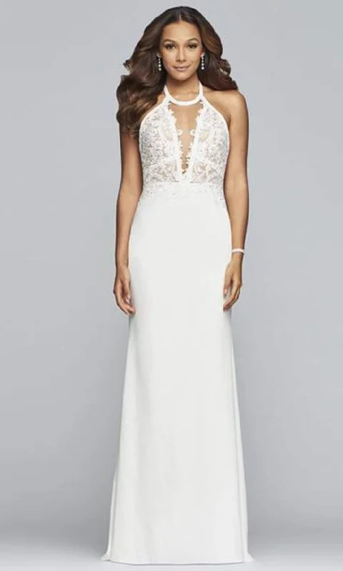 Fashion Forward Romantic Date - Night Ensemble Faviana - Sleeveless Front Cutout Open Back Sheath Dress S10296