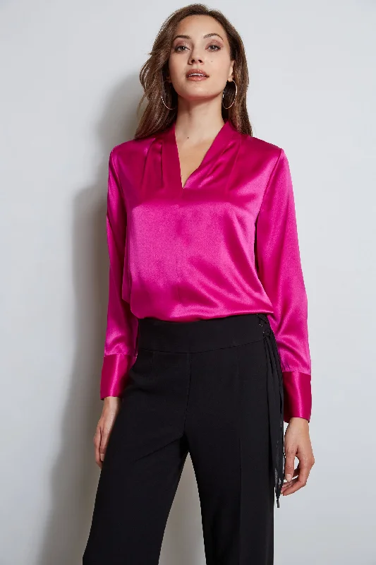 Flash Sales Graceful Cut Silk Satin Contour Neck Shirt