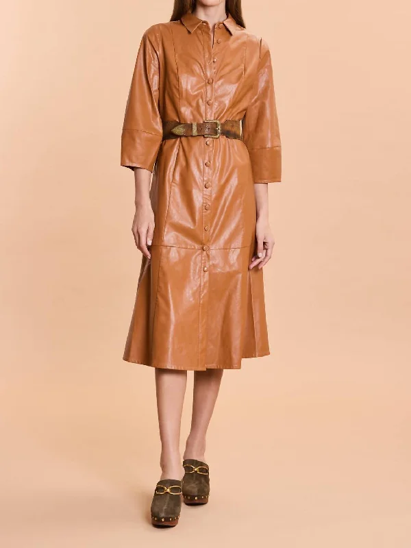 Style Redefined Exquisite Craftsmanship Beth Vegan Midi Dress In Pecan