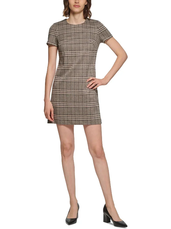 Limited Edition Graceful Cut Petites Womens Plaid Sheath Mini Dress