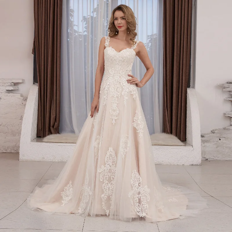 Shop Sale Items Contemporary Elegance A-line Tulle and Lace Keyhole Wedding Dress for Women