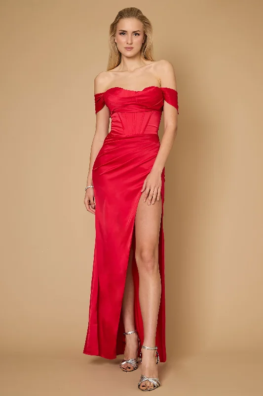 Limited Styles Luxe Layering Long Formal Corset Satin Evening Dress Red