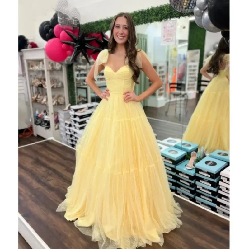 Fashion Forward Graceful Cut Vintage Yellow Prom Dress Sweet Tulle Formal Occasion Gowns A-shaped Evening Vestidos Princess Graduation Party Vestidos