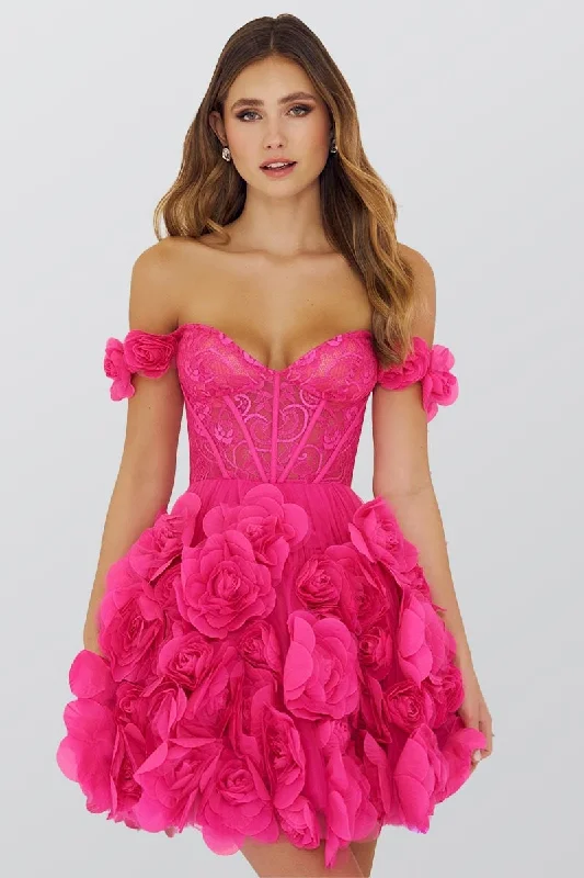 Elegant Style Grab Romantic Date - Night Styles Now Alanna 3D Floral Pink Strapless Mini Dress