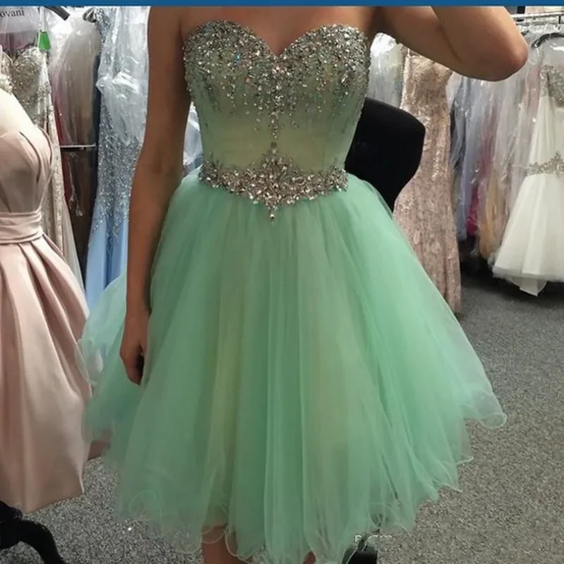 Cozy Chic Promotions Contemporary Chic Real Photos Mint Green Short Prom Homecoming Dresses Beads Crystal Sweetheart Tulle 8th Grade Graduation Party Gown