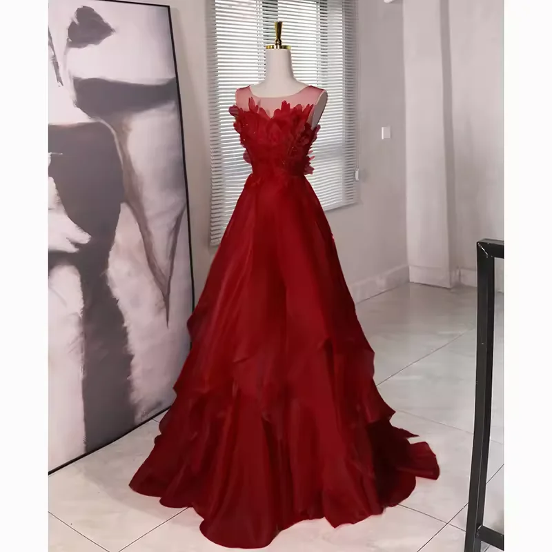 Shop Sale Items Refined Look Fairy A Line Sleeveless Burgundy Long Floral Prom Dress B394