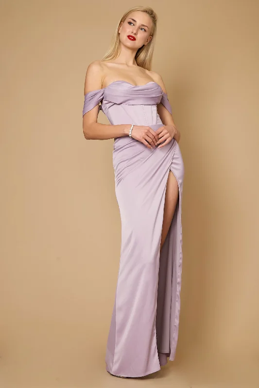 Elegant Style Casual Elegance Long Formal Corset Satin Evening Dress Lilac