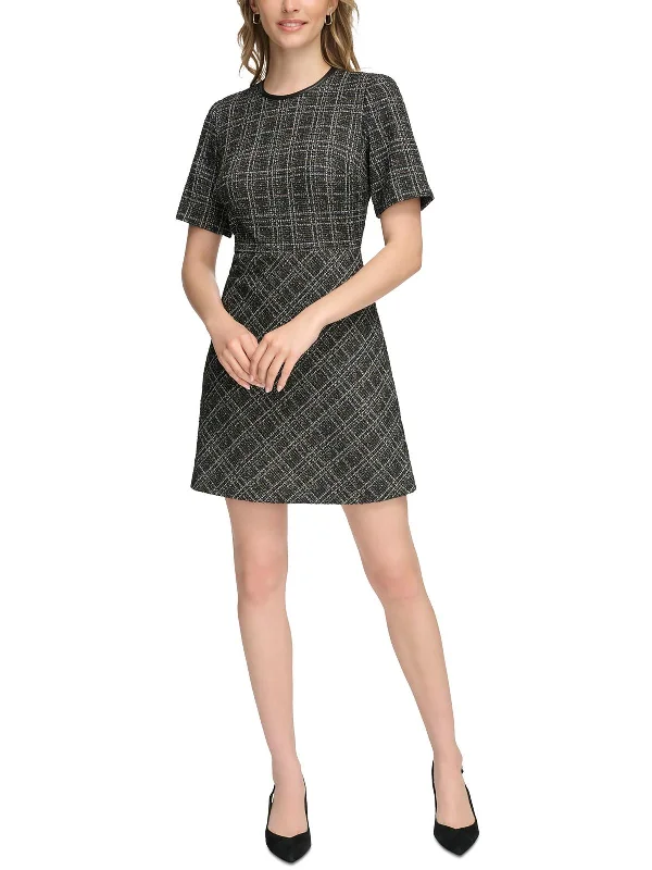 Athleisure Style Sale Luxury Style Womens Plaid Tweed Mini Dress