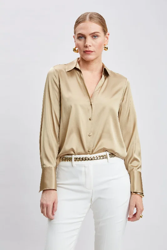 Vintage-Inspired Style Offers Vintage Look Silk Satin Button Down Shirt