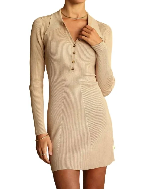 Shop Sale Items Tropical Island - Inspired Attire Knit Long Sleeve Mini Dress In Ecru