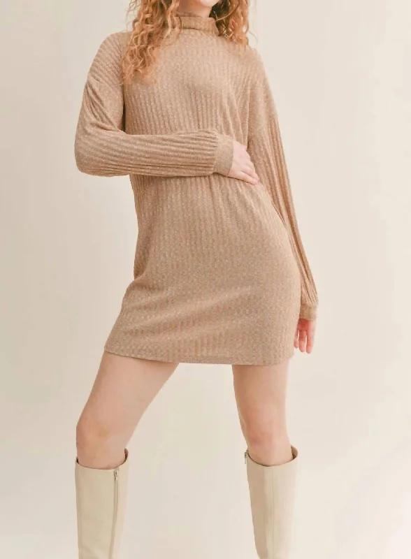 Fall Sale, Prices Drop Feminine Grace Jesse Turtleneck Mini Dress In Camel