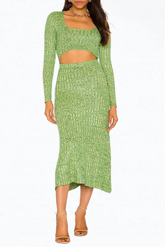 Playful Fashion Offers Seasonal Trend Skye Cutout Ribbed-Knit Midi Dress In Marled Lime