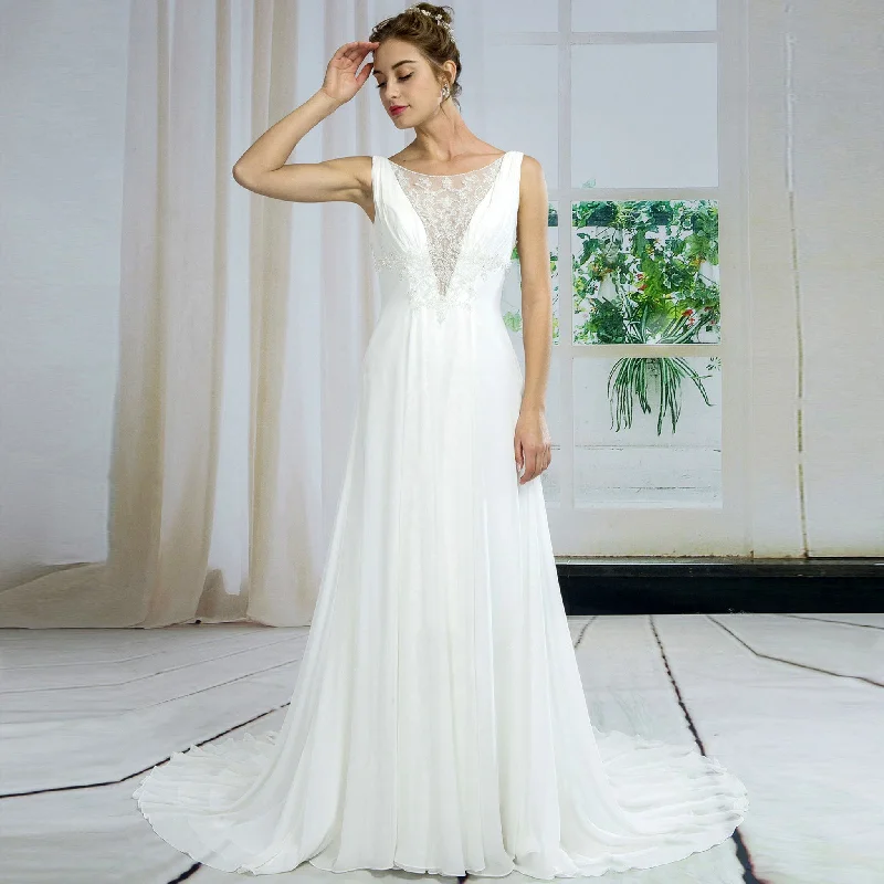 Fashion Essentials Today Only Classic A-line Chiffon Wedding Dress with Deep V-neck and Beaded