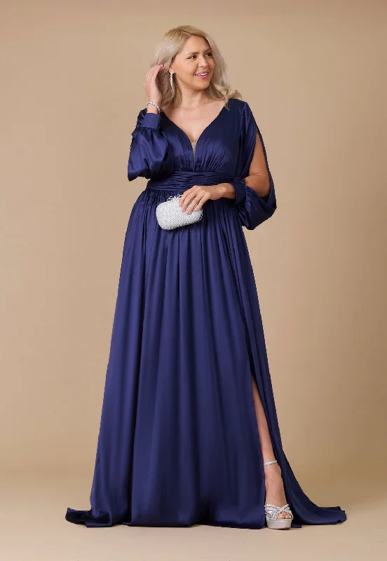 Fashionista Favorites Elevated Style Long Open Sleeve Satin Formal Dress