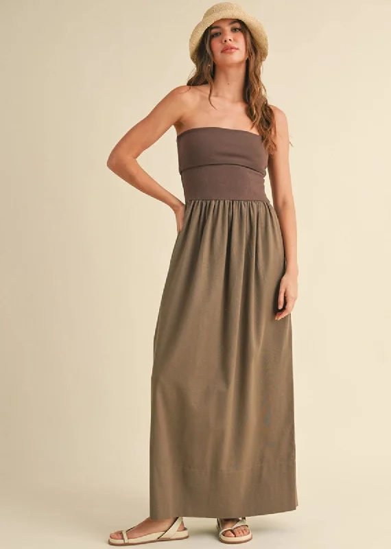 Stay Ahead In Style Urban Sophistication Fernanda Linen Knit Combo Maxi Dress - Mocha