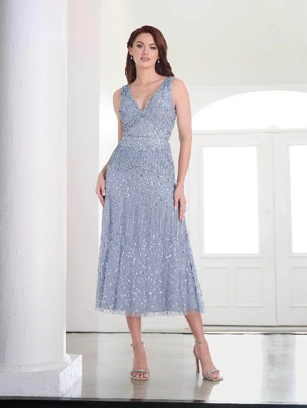 Relaxed Style Hollywood Glam Award - Show Style Adrianna Papell Platinum 40456 - Sleeveless Tea-Length Dress