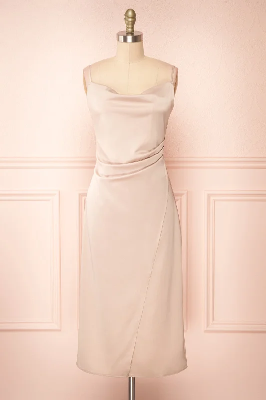 New Styles Just In Modern Romance Chloe Champagne | Cowl Neck Satin Slip Dress