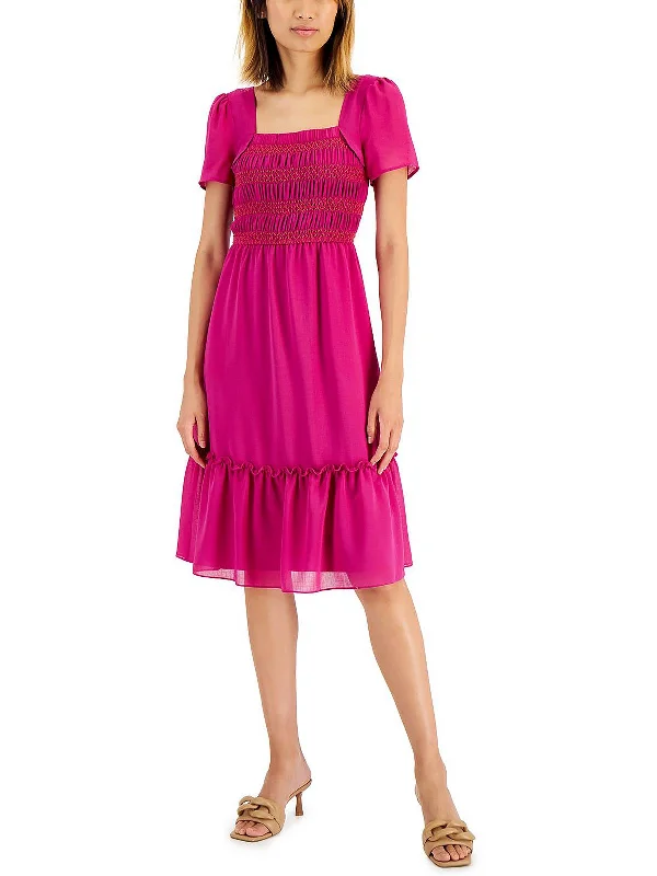 Exclusive Discounts Vintage Look Smocked Square Neck Midi Dress