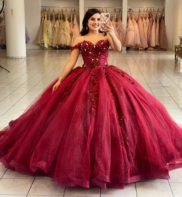 Shop The Hottest Deals Playful Elegance Burgundy Princess Quinceanera Dresses Ball Gown Sweetheart Tulle Appliques Sweet 16 Dresses 15 Años Custom