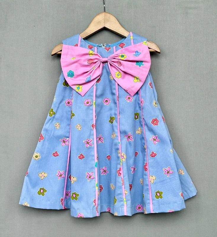 Unleash Your Fashion Vintage Charm Pre-Order: Floral Breeze Bow Dress in Sky Blue