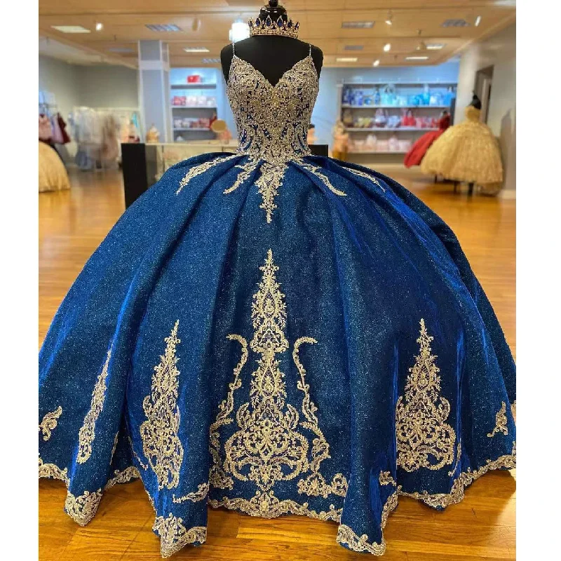 Laid-Back Fashion Offers Effortless Comfort Blue Quinceanera Dresses Ball Gown For S16 weet Girl Sequined Beading Appliques Sweep Train Princess Dress Vestidos De 15 Años