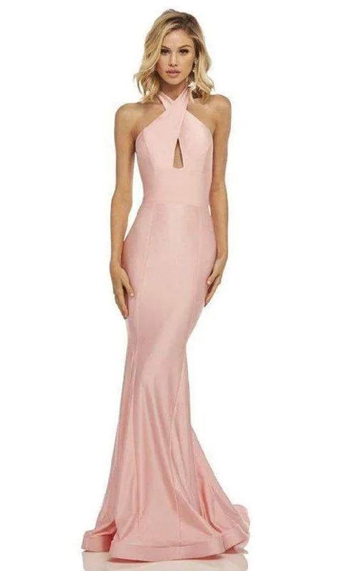 Budget-Friendly Fashion Boho - Chic Festival - Ready Style Sherri Hill - Satin Cross Halter Mermaid Dress With Train 52784